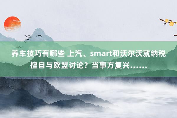 养车技巧有哪些 上汽、smart和沃尔沃就纳税擅自与欧盟讨论？当事方复兴……