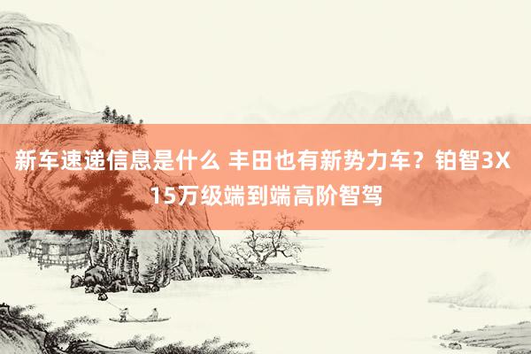 新车速递信息是什么 丰田也有新势力车？铂智3X 15万级端到端高阶智驾