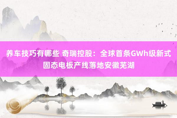 养车技巧有哪些 奇瑞控股：全球首条GWh级新式固态电板产线落地安徽芜湖