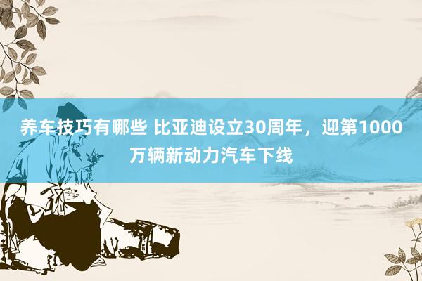 养车技巧有哪些 比亚迪设立30周年，迎第1000万辆新动力汽车下线