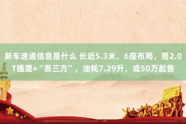 新车速递信息是什么 长近5.3米，6座布局，搭2.0T插混+“易三方”，油耗7.29升，或50万起售