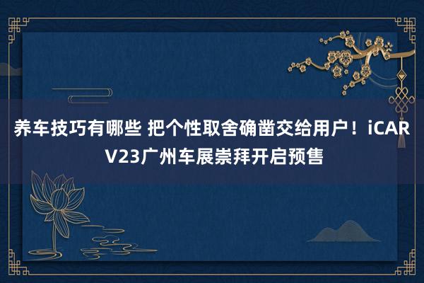 养车技巧有哪些 把个性取舍确凿交给用户！iCAR V23广州车展崇拜开启预售