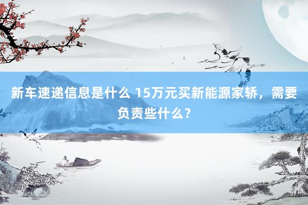 新车速递信息是什么 15万元买新能源家轿，需要负责些什么？