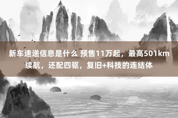 新车速递信息是什么 预售11万起，最高501km续航，还配四驱，复旧+科技的连结体