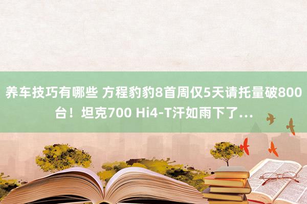 养车技巧有哪些 方程豹豹8首周仅5天请托量破800台！坦克700 Hi4-T汗如雨下了…