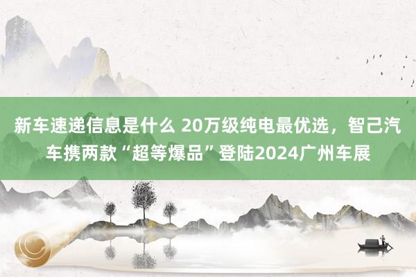 新车速递信息是什么 20万级纯电最优选，智己汽车携两款“超等爆品”登陆2024广州车展