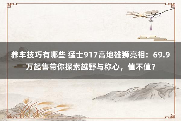 养车技巧有哪些 猛士917高地雄狮亮相：69.9万起售带你探索越野与称心，值不值？