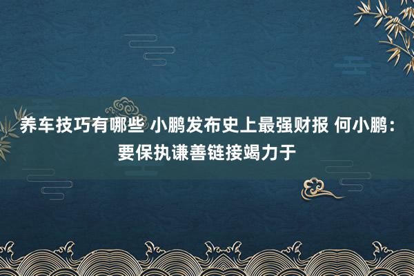 养车技巧有哪些 小鹏发布史上最强财报 何小鹏：要保执谦善链接竭力于