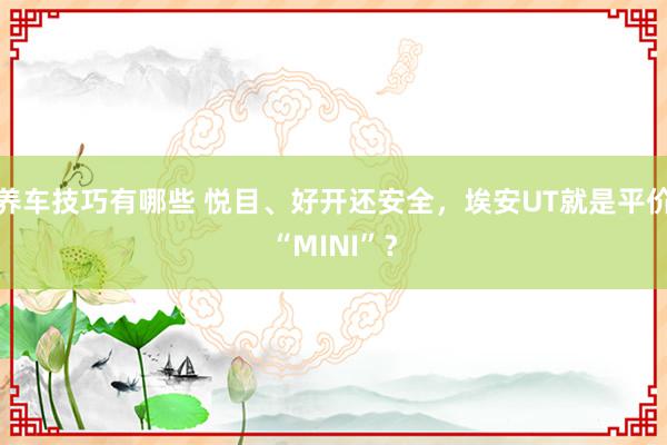 养车技巧有哪些 悦目、好开还安全，埃安UT就是平价“MINI”？