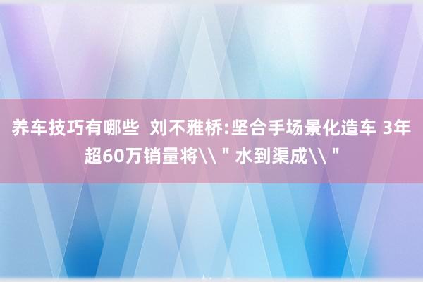 养车技巧有哪些  刘不雅桥:坚合手场景化造车 3年超60万销量将\＂水到渠成\＂