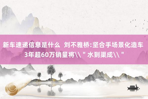 新车速递信息是什么  刘不雅桥:坚合手场景化造车 3年超60万销量将\＂水到渠成\＂