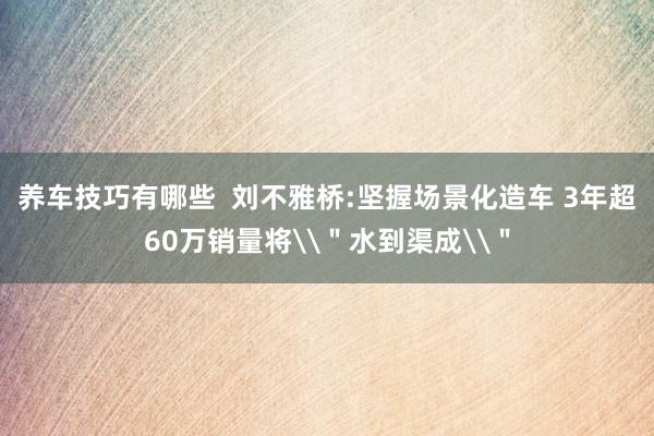 养车技巧有哪些  刘不雅桥:坚握场景化造车 3年超60万销量将\＂水到渠成\＂