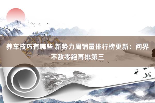 养车技巧有哪些 新势力周销量排行榜更新：问界不敌零跑再排第三