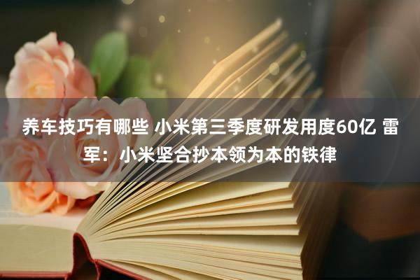 养车技巧有哪些 小米第三季度研发用度60亿 雷军：小米坚合抄本领为本的铁律