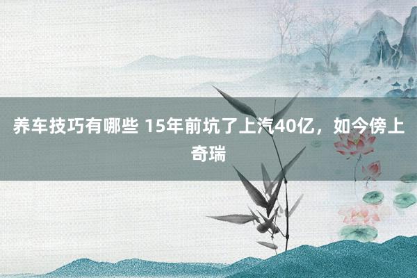 养车技巧有哪些 15年前坑了上汽40亿，如今傍上奇瑞