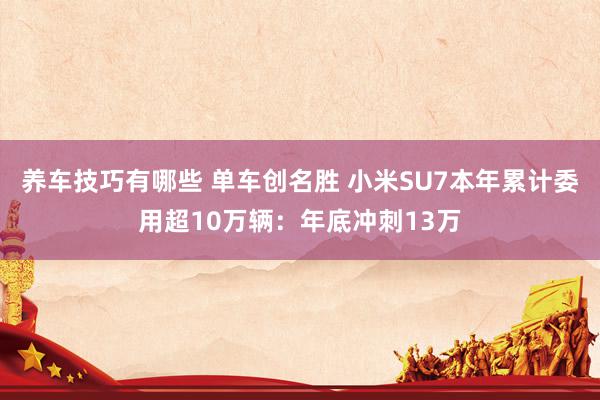 养车技巧有哪些 单车创名胜 小米SU7本年累计委用超10万辆：年底冲刺13万