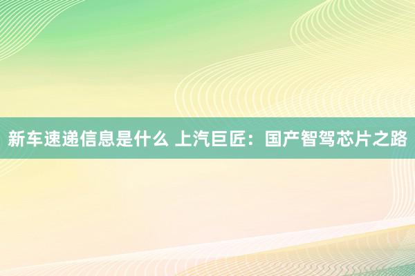 新车速递信息是什么 上汽巨匠：国产智驾芯片之路