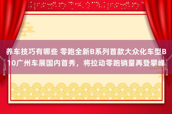 养车技巧有哪些 零跑全新B系列首款大众化车型B10广州车展国内首秀，将拉动零跑销量再登攀峰