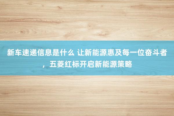 新车速递信息是什么 让新能源惠及每一位奋斗者，五菱红标开启新能源策略