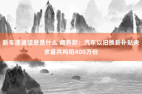 新车速递信息是什么 商务部：汽车以旧换新补贴央求量共构陷400万份