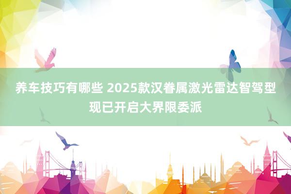 养车技巧有哪些 2025款汉眷属激光雷达智驾型现已开启大界限委派