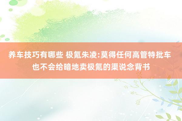 养车技巧有哪些 极氪朱凌:莫得任何高管特批车 也不会给暗地卖极氪的渠说念背书