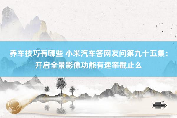 养车技巧有哪些 小米汽车答网友问第九十五集：开启全景影像功能有速率截止么